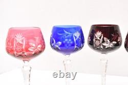 SET 5 BOHEMIAN CZECH CUT TO CLEAR CRYSTAL Hock Wine GLASSES Goblets Multicolor