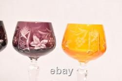 SET 5 BOHEMIAN CZECH CUT TO CLEAR CRYSTAL Hock Wine GLASSES Goblets Multicolor