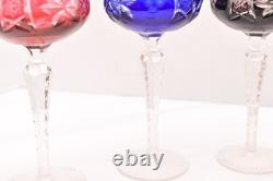 SET 5 BOHEMIAN CZECH CUT TO CLEAR CRYSTAL Hock Wine GLASSES Goblets Multicolor