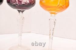 SET 5 BOHEMIAN CZECH CUT TO CLEAR CRYSTAL Hock Wine GLASSES Goblets Multicolor
