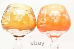 SET 5 BOHEMIAN CZECH CUT TO CLEAR CRYSTAL Multi Color WINE Glasses GOBLET Stems