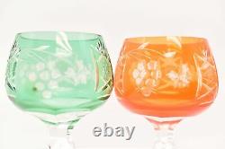 SET 5 BOHEMIAN CZECH CUT TO CLEAR CRYSTAL Multi Color WINE Glasses GOBLET Stems