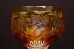 SET 5 Vintage Wine Glasses Amber Cut To Clear Glass Hocks Bohemian Czech grapes