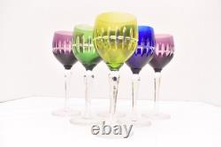 SET 6 BOHEMIAN CZECH CUT TO CLEAR Multi Color WINE HOCKS GOBLETS CRYSTAL GLASSES