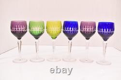 SET 6 BOHEMIAN CZECH CUT TO CLEAR Multi Color WINE HOCKS GOBLETS CRYSTAL GLASSES