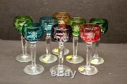 SET 8 MULTI COLORS BOHEMIAN CUT CLEAR CRYSTAL Cordial wine glasses goblets stem