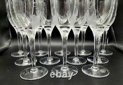 SET OF 12 MINT Lalique France Crystal 8 ANGEL WING FACE WINE CHAMPAGNE GLASSES