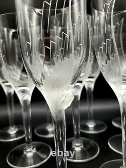 SET OF 12 MINT Lalique France Crystal 8 ANGEL WING FACE WINE CHAMPAGNE GLASSES