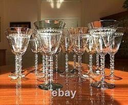 SET OF 14 ROMANIAN CHRYTAL WINE & WATER GLASSES IN BLUE/GREEN /YELLOWithWHITE TINT