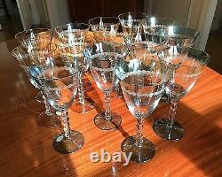 SET OF 14 ROMANIAN CHRYTAL WINE & WATER GLASSES IN BLUE/GREEN /YELLOWithWHITE TINT