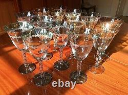 SET OF 14 ROMANIAN CHRYTAL WINE & WATER GLASSES IN BLUE/GREEN /YELLOWithWHITE TINT