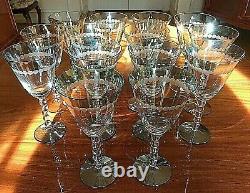 SET OF 14 ROMANIAN CHRYTAL WINE & WATER GLASSES IN BLUE/GREEN /YELLOWithWHITE TINT