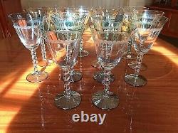 SET OF 14 ROMANIAN CHRYTAL WINE & WATER GLASSES IN BLUE/GREEN /YELLOWithWHITE TINT