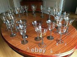 SET OF 14 ROMANIAN CHRYTAL WINE & WATER GLASSES IN BLUE/GREEN /YELLOWithWHITE TINT