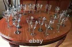 SET OF 14 ROMANIAN CHRYTAL WINE & WATER GLASSES IN BLUE/GREEN /YELLOWithWHITE TINT