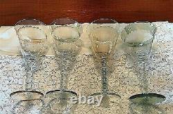 SET OF 14 ROMANIAN CHRYTAL WINE & WATER GLASSES IN BLUE/GREEN /YELLOWithWHITE TINT