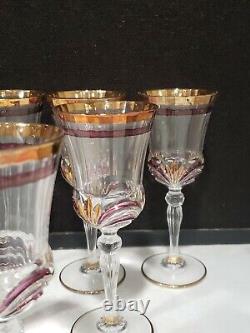 SET OF 7 Royal Crystal Rock Aurea Ruby Gold 7.5 Tall Wine Glasses