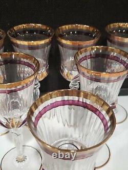 SET OF 7 Royal Crystal Rock Aurea Ruby Gold 7.5 Tall Wine Glasses