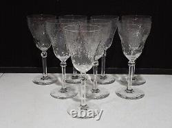 SET OF 8- Rock Sharpe Crystal Floral Etched 7 7/8 Water Wine Goblets Glasses