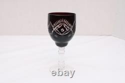 SET of 4 BLACK ONYX BOHEMIAN CZECH CUT TO CLEAR CRYSTAL Wine GLASSES Goblets