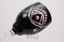 SET of 4 BLACK ONYX BOHEMIAN CZECH CUT TO CLEAR CRYSTAL Wine GLASSES Goblets