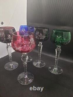 SET of 5 AJKA Hungary Cut to Clear Crystal Wine Hock Glasses