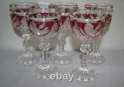 SET of 5 SHOT CORDIAL goblets Hofbauer German Lead Crystal Red Byrdes Bird RARE