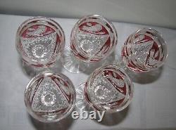 SET of 5 SHOT CORDIAL goblets Hofbauer German Lead Crystal Red Byrdes Bird RARE