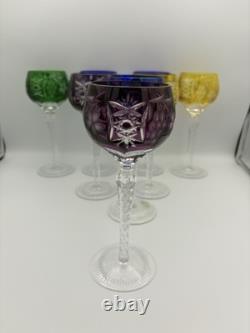 SET of 7 BOHEMIAN CZECH CUT TO CLEAR CRYSTAL Hock Wine Glasses Goblet 8.25 MCM