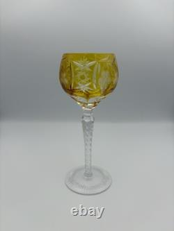 SET of 7 BOHEMIAN CZECH CUT TO CLEAR CRYSTAL Hock Wine Glasses Goblet 8.25 MCM