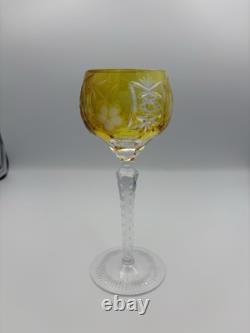 SET of 7 BOHEMIAN CZECH CUT TO CLEAR CRYSTAL Hock Wine Glasses Goblet 8.25 MCM