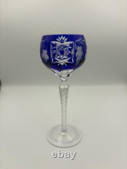 SET of 7 BOHEMIAN CZECH CUT TO CLEAR CRYSTAL Hock Wine Glasses Goblet 8.25 MCM