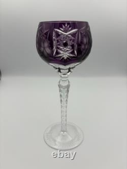 SET of 7 BOHEMIAN CZECH CUT TO CLEAR CRYSTAL Hock Wine Glasses Goblet 8.25 MCM