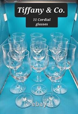 SIGNED Tiffany & Co. Set of 11 CORDIALS Crystal Clear Sherry Wine Glasses WOW