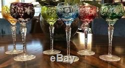 SIX 6 Nachtmann Traube Wine Glasses Multi- Color Cut to Clear Cased Crystal