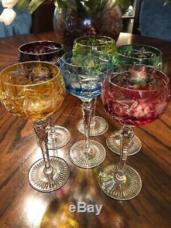 SIX 6 Nachtmann Traube Wine Glasses Multi- Color Cut to Clear Cased Crystal