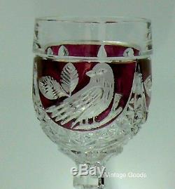 SIX German Hofbauer Ruby Red Byrdes Bird lead Crystal wine goblets