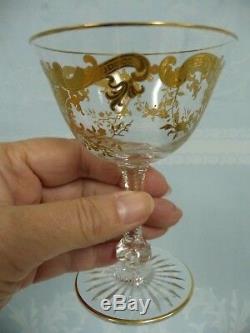 ST. LOUIS CRYSTAL MASSENET GLASSES, CLEAR withGILT ENAMEL, 4 WINE & 3 CHAMPAGNE