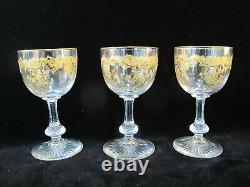 ST LOUIS French MASSENET Gold Encrusted Clear Crystal BURGUNDY Wine Glass Set