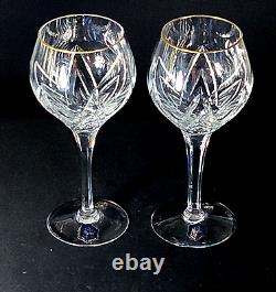 STUART CRYSTAL WOBURN GOLD WINE GLASSES, Cut Lead Crystal, ENGLAND, 2PC SET