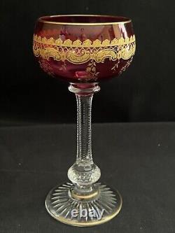 STUNNING ST LOUIS CRYSTAL STL22 6-3/4 RUBY CRANBERRY HOCK WINE GLASS GOBLET Qty