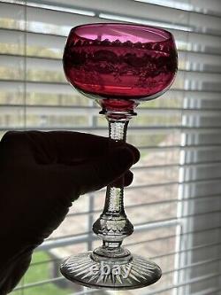 STUNNING ST LOUIS CRYSTAL STL22 6-3/4 RUBY CRANBERRY HOCK WINE GLASS GOBLET Qty