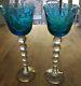 Saint Louis Crystal Bubbles Sky Blue Water Wine Glasses Set Of 2 Gorgeous