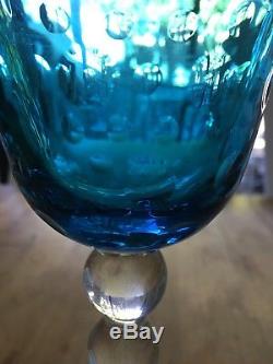Saint Louis Crystal Bubbles Sky Blue Water Wine Glasses Set Of 2 Gorgeous