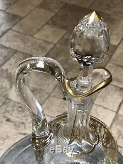 Saint Louis Crystal Handled Wine Decanter Thistle 24 KT Open Band MINT