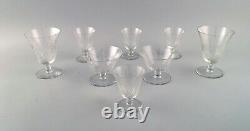 Saint-Louis, France. Eight sherry and wine glasses in clear crystal glass