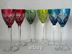 Saint Louis Set of 6 colored crystal drinking wine glasses'Chantilly' French