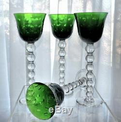Saint Louis St Louis Crystal Green Bubbles 4 Wine Hocks Glasses w Labels Perfect
