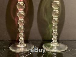 Saint St Louis Crystal Bubbles Pattern Green and Red Hock Wine Glasses Set of 2