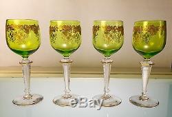 Saint St Louis Crystal Massenet Air Twist 4 Hock Wine Stems Chartreuse Bowls